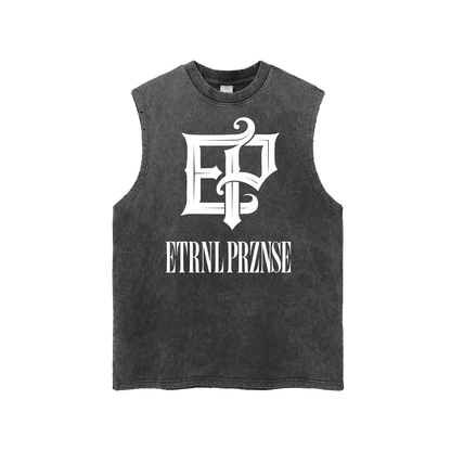 Washed Sleeveless - White print