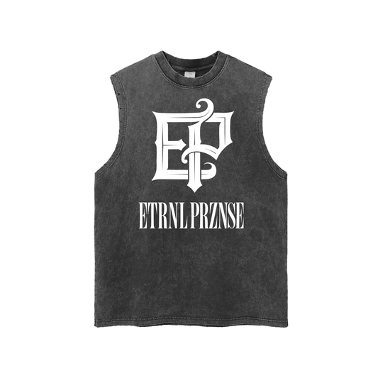 Washed Sleeveless - White print
