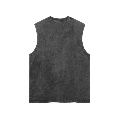 Washed Sleeveless - White print
