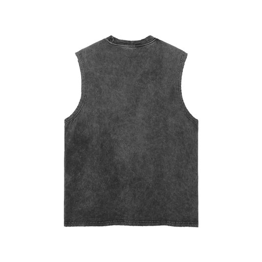 Washed Sleeveless - White print