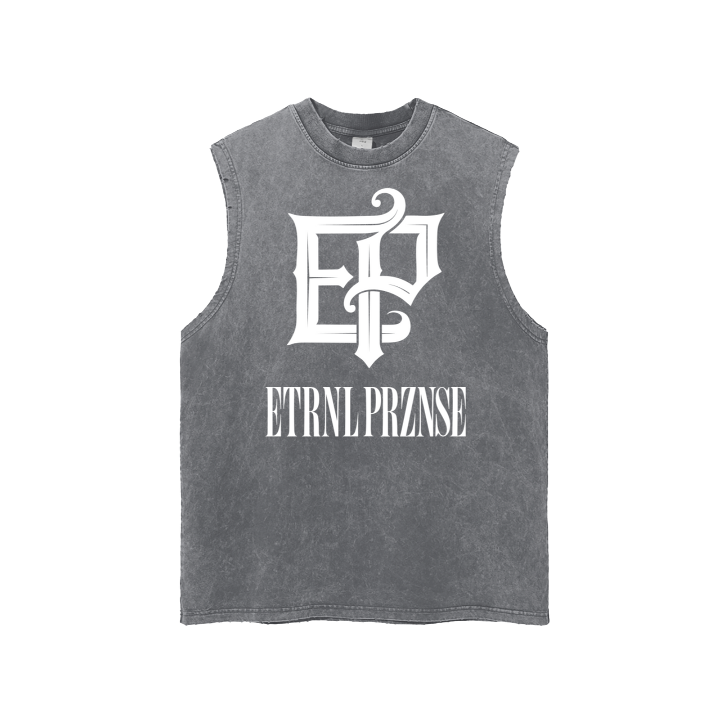 Washed Sleeveless - White print