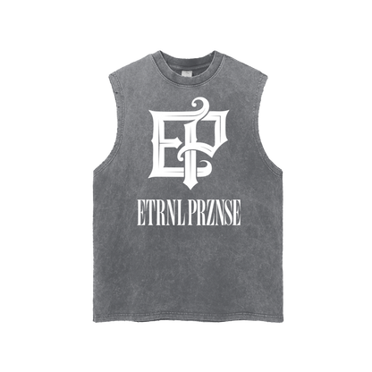 Washed Sleeveless - White print