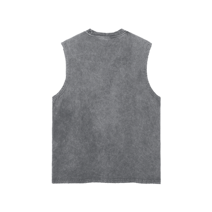 Washed Sleeveless - White print